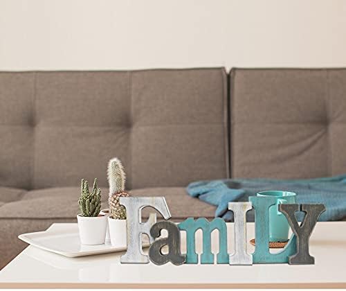 E-view Distressed Teal Wooden Letters Family Sign