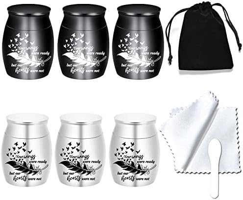 Mini Cremation Urns Set of 6 - Feather Seagull Pattern Stainless Steel Keepsake Ashes Holders