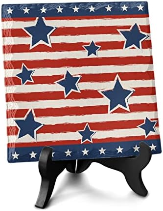 4th of July Decorative Ceramic Desk Plaque with Wooden Stand