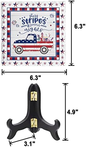 USA Flag Desk Decorative Ceramic Plaque with Wooden Stand