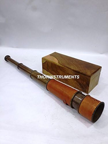 Antique Nautical Telescope with Red Leather and Wooden Box