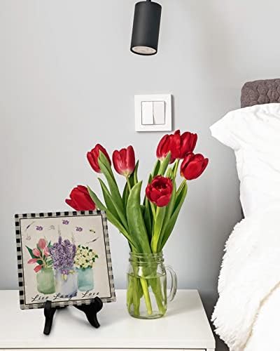 Decorative Table Plaque with Wooden Stand Floral Design Ceramics Desk Sign for Home Office