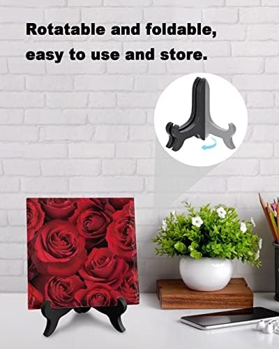 LEOSUCRE Red Flower Desk Decor Plaque with Wooden Stand