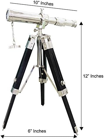 Antique Chrome Brass Telescope with Tripod Stand