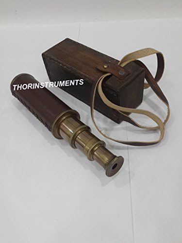 Handmade Nautical Brass Brown Leather Spyglass Telescope with Case
