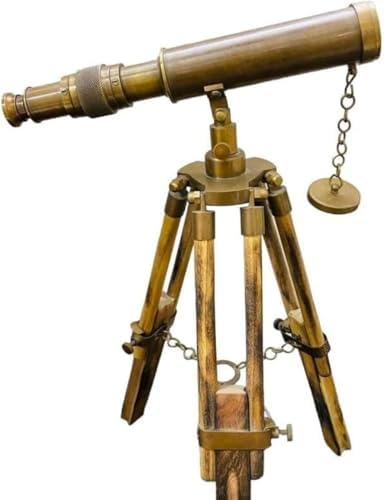 Vintage Brass Telescope with Wooden Tripod Stand