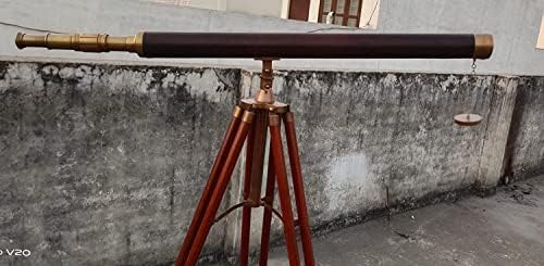 Nautical Telescope Brass Antique Finish Brown Leather Single Barrel Decorative