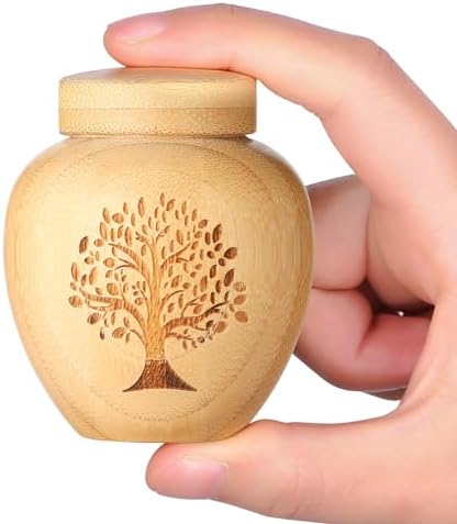 Small Bamboo Urn with Tree of Life Pattern for Human Ashes