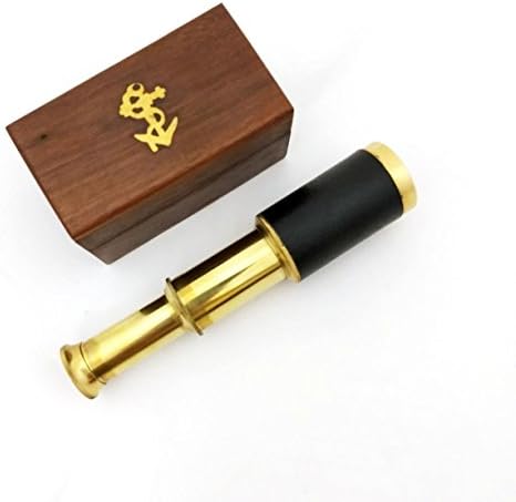 Nautical Brass Telescope with Wooden Box Pirate Decor 6 Inch Scope
