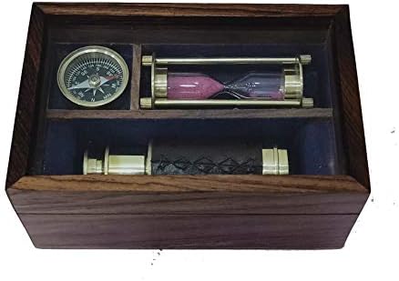 THOR INSTRUMENTS Gift Box Nautical Pirate Telescope Compass Sand Timer