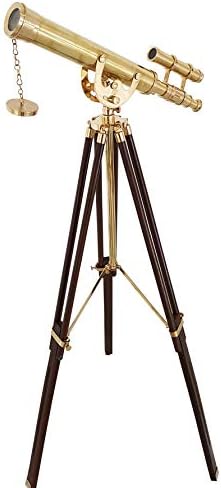 Nautical Anchor Master Floor Standing Telescope with Brass and Wood Finish
