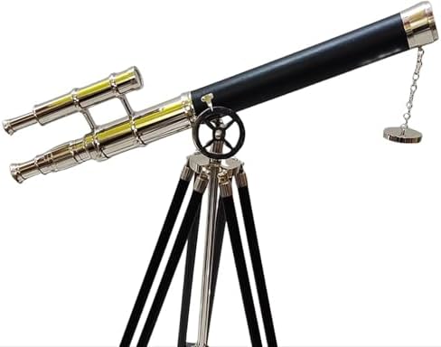Vintage Marine Royal Brass Nickel Finish Telescope with Black Tripod