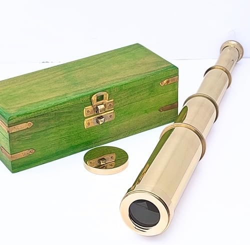 Vintage Mini Pirate Spyglass Brass Telescope with Wooden Box