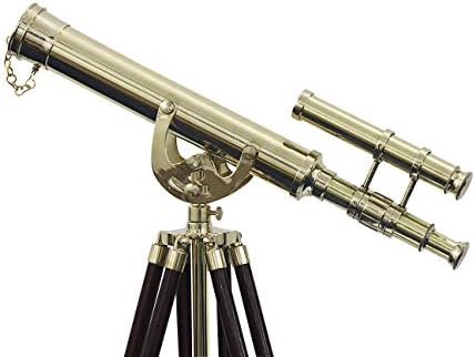 Nautical Anchor Master Floor Standing Telescope with Brass and Wood Finish