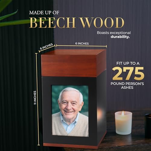 EKING ELITE Wooden Urn for Human Ashes - Handcrafted Memorial Box with Photo Frame - Large Capacity 270 lbs Urn