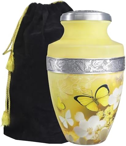M MEILINXU Decorative Urn with Yellow Butterfly and Flowers - Large