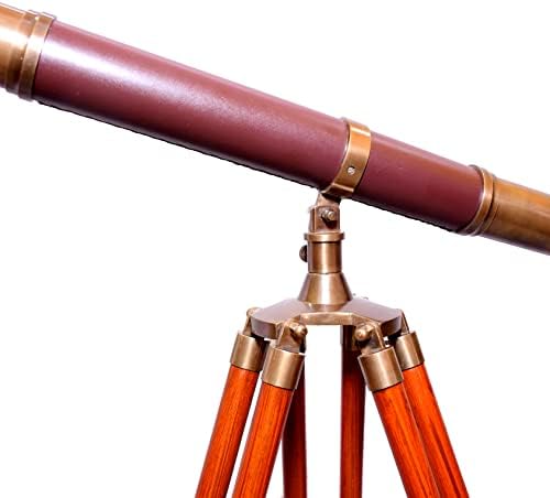 Nautical Antique Brass Telescope with Wooden Tripod