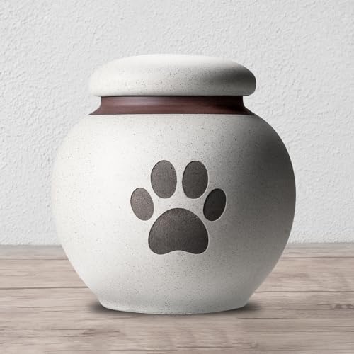 Small Pet Urn for Ashes - Gray White Ceramic Paw Design Keepsake