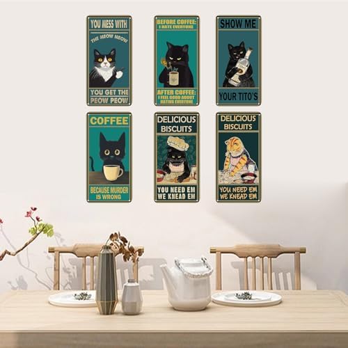 Wostod Funny Cat Retro Coffee Shop Wall Sign Decor 5x10 Inches 5Pcs