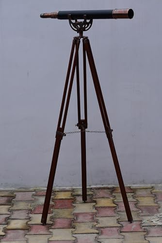 Brass Single Barrel Telescope with Wooden Tripod Stand