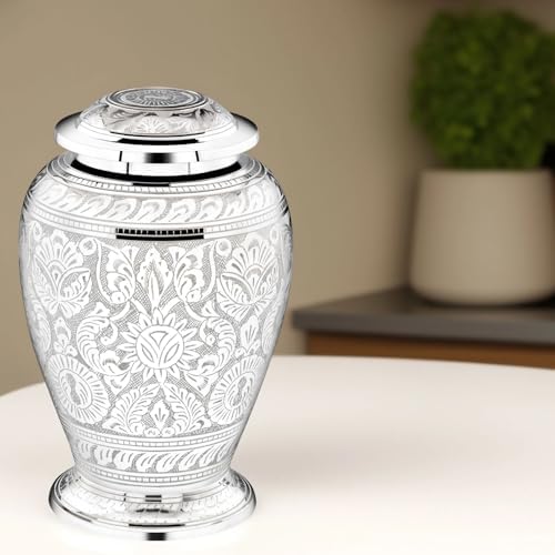 Forever Urns Adult Cremation Urn with Dove Texture 200 Cu In White Handcrafted