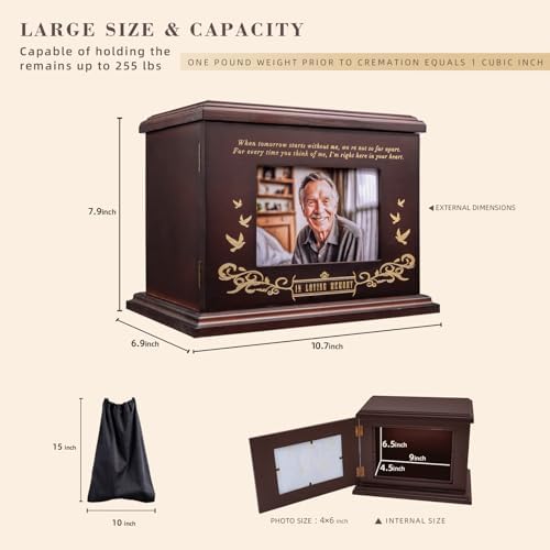 Cremation Urns for Human Ashes Walnut Wooden Urn with Picture Frame