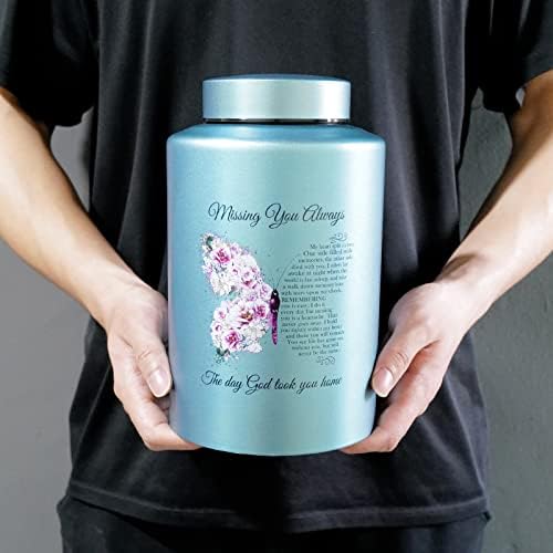 220 Lbs Capacity Large Cremation Urn with Butterfly Design and Velvet Pouch