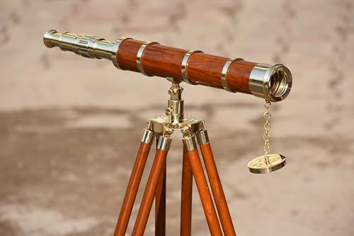 Shiny Brass Telescope Griffith Astro with Wooden Tripod Stand