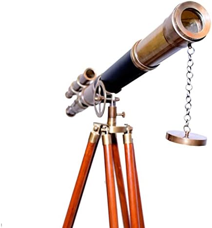 Nautical Brass Telescope with Brown Wooden Tripod
