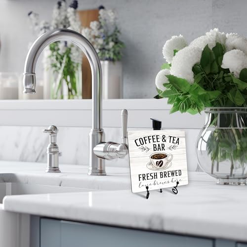 Wooden Coffee Bar Decor Sign with Iron Stand