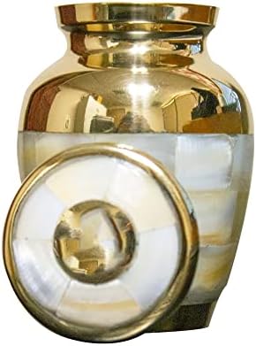Brass Mother of Pearl Keepsake Urn with Velvet Box