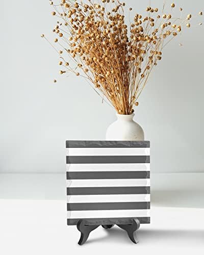 Wooden Stand Desk Decor Plaque with Stripes Minimalist Style