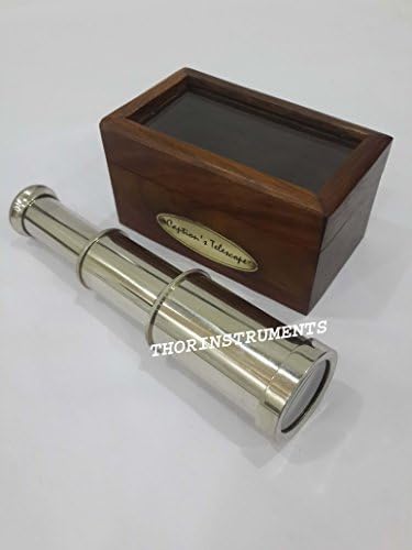 6 Inch Handheld Brass Telescope with Brown Wooden Box