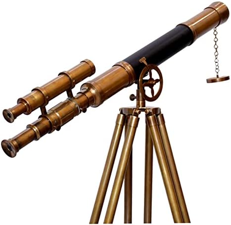 Leather Covered Brass Telescope with Adjustable Tripod