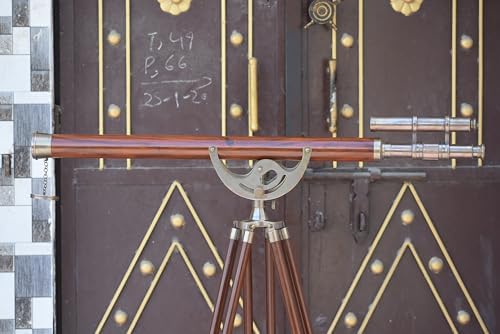 Vintage Double Barrel Telescope with Wooden Tripod