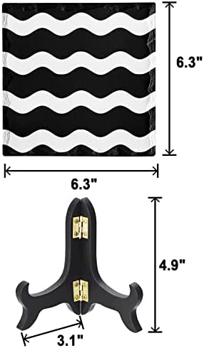 Minimalist Striped Desk Decor with Ceramic Plaque and Wooden Stand