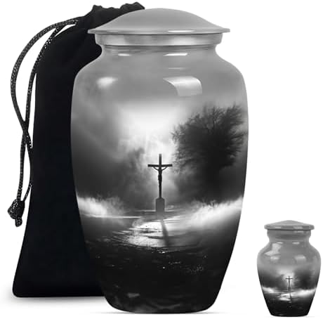 Jesus Cross Urn Set - Large with Velvet Bag and Small