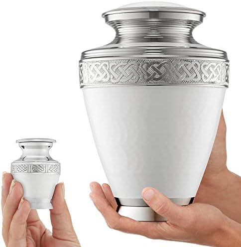 Reminded Set of 5 White Celtic Cremation Urns for Human Ashes