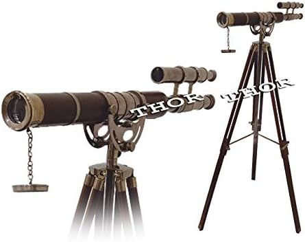 Antique Double Barrel Nautical Telescope on Tripod Home Decor