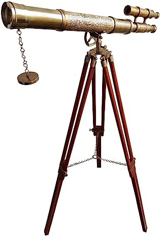 Handcrafted Nautical Brass Telescope with Wooden Tripod Stand