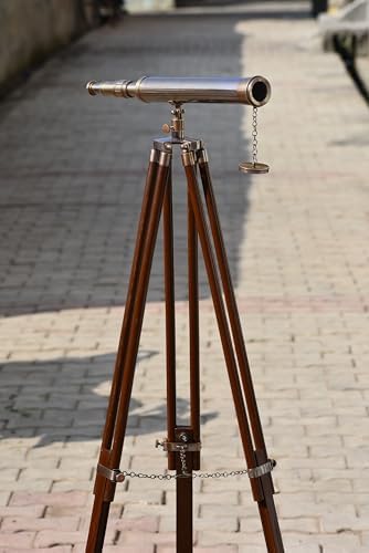 Brass Antique Telescope with Wooden Tripod Stand 18 Inch