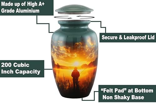 Fishing Cremation Urn For Adult Ashes Handmade Velvet Bag Urn 200 Cubic Inch