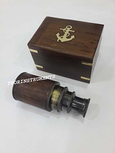 Vintage Nautical Folding Telescope with Brown Wooden Box