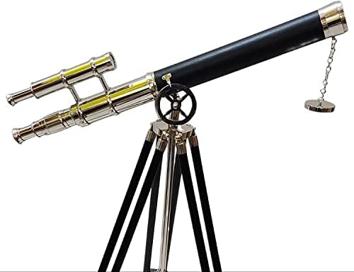 Vintage Nautical Brass Telescope with Black Tripod