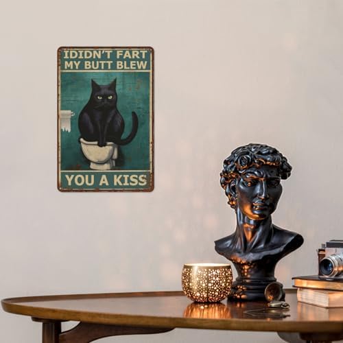 Funny Cat Bathroom Wall Art - 8x12 Inch Decor Sign