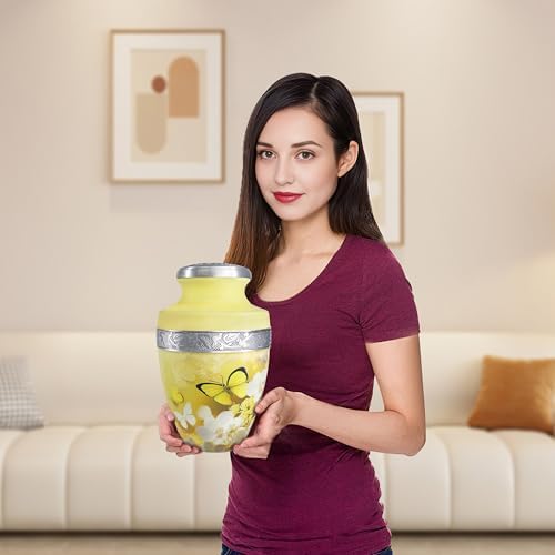 M MEILINXU Decorative Urn with Yellow Butterfly and Flowers - Large