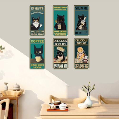 Wostod Funny Cat Retro Coffee Shop Wall Sign Decor 5x10 Inches 5Pcs