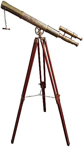Handcrafted Nautical Brass Telescope with Wooden Tripod Stand