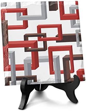 Wooden Stand Ceramic Desk Plaque with Classic Geometric Design