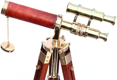 Vintage Double Barrel Brass Telescope with Wooden Tripod